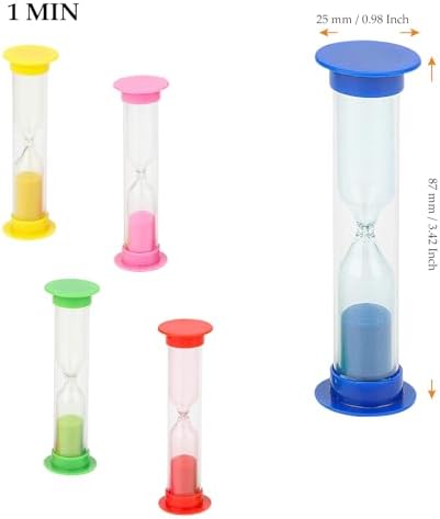 MUKCHAP 50 PCS 1 Minute Sand Timer, 8.7 x 2.5cm Colorful Hourglass Sandglass Timer, 5 Colors Small Plastic Sand Clock for Home, Office (Pack of 2)