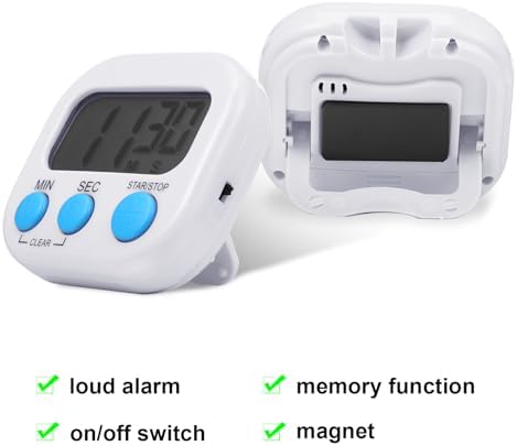 Weewooday 12 Pcs Digital Kitchen Magnetic Timer Bulk Classroom Count up Countdown Egg Timer Cute Desk Stopwatch for Back to School Teacher Kids Cooking Office(White,Stylish Style)