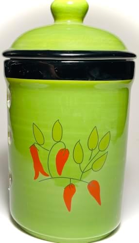 BonCera, Premium Ceramic Garlic Keeper Jar with Lid - Green Chili