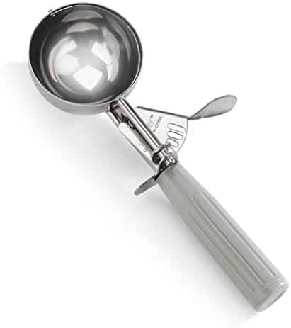 New Star Foodservice Commercial-Grade Thumb Press Food Disher/Ice Cream Scoop, 18/8 Stainless Steel, 4 oz, Size 8, Grey