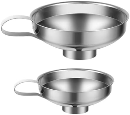 2 Pack Stainless Steel Funnel Set,Wide Mouth Filling Kitchen Funnels for Liquids,Fluids,Spices and Powders,Small+Large,Silver