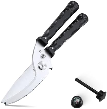 DRAGON RIOT Heavy Duty Kitchen Scissors - Sharp Scissors for Cutting Chicken, Poultry, Turkey, Meat - Stainless Food Kitchen Shears for Professionals (Black)