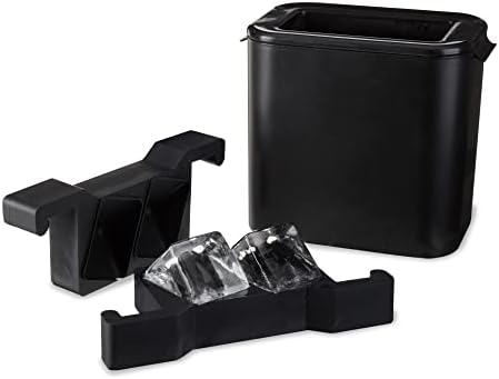 Viski Glacier Ice Maker, Ice Cube Mold for Whiskey on the Rocks, Old Fashioned & Craft Cocktail Drinks, Makes 2 Large Crystal Clear Cubes, Birthday Gifts for Men, Home Bar Accessories, Set of 1, Black