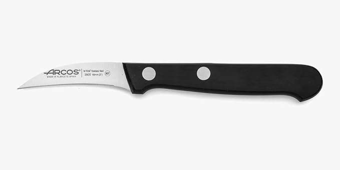 Arcos Curved Paring Knife 2 Inch Stainless Steel. Kitchen Knife for Peeling Fruits and Vegetables. Ergonomic Polyoxymethylene Handle and 60 mm Blade. Series Universal. Color Black.