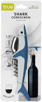 True Shark Waiters Corkscrew Wine Opener with Sharp Foil Cutter, Durable Stainless Steel and & Soft Touch Plastic Perfect for Home Bar, Kitchen, Outdoor Party, Gifts for Wine Lovers, Set of 1