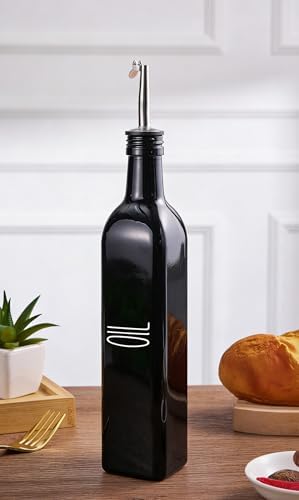 Black Glass Oil Dispenser for Kitchen, Olive Oil Dispenser Bottle & Oil and Vinegar Dispenser, Cooking Oil Dispenser & Oil Container, Multipurpose Olive Oil Bottle for Cooking，1 Piece