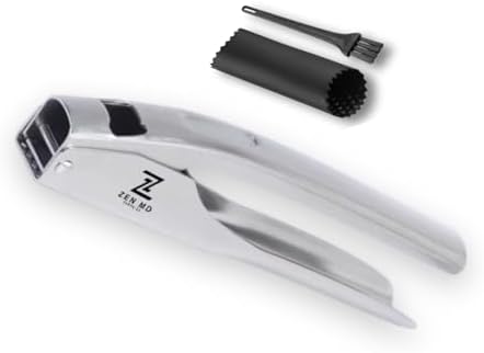 Zen MD 304 Stainless Steel Garlic Press, Heavy Duty Mincer & Crusher Tool, No Peeling Needed, Large Capacity Garlic Press and Masher, Easy Squeeze Presser, Rustproof Dishwasher Safe Kitchen Gadget