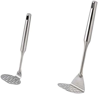 Stainless Steel Potato Masher for Non-Stick, Sturdy and Durable Whole Shaped Food Masher Hand Kitchen Aid, Avocado Masher Kitchen Tool Dishwasher Safe (2 Pcs)