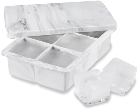 Host Ice Cube Tray with Lid, Makes 6 Large 2" Cubes, Durable Silicone Trays, Perfect for Cocktails, Beverages, Mocktails, Iced Coffee, Tea, Infused Water, Kitchen Essentials, Set of 1, Marble