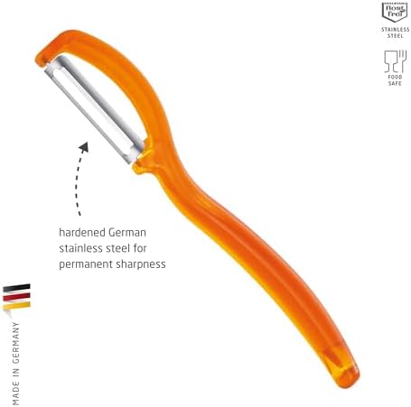 triangle Swivel Peeler, Orange - Stainless Steel Straight Twin Blade - Peels Hard-Skinned Fruits & Vegetables - Lightweight Handle - Dishwasher Safe - Made in Germany