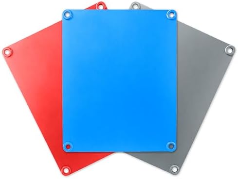 Set of 3 KARVING KING Thin Plastic Extra Cutting Board Mat, BPA Free, Non-Slip, Chopping Board, Use on Kitchen Counter or Fits into the Deluxe or Original Karving King Board, Grey, Blue & Red