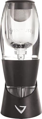 Vinturi Wine Aerator Pourer and Decanter for Red Wines Patented Design Perfectly Aerates Wines By The Glass or Bottle With Distinctive Sound, Includes No-Drip Base & Sediment Screen, Black