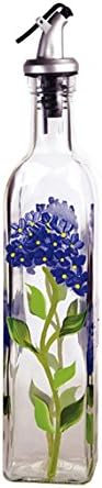 Grant Howard Hand Painted Square Cruet with Pourer, Blue Hydrangeas, 16 oz., Blue