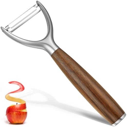 JUSEEPO Premium Vegetable Peeler, Y Type Swivel 304 Stainless Steel Blade Comfortable Solid Wood Handle, Practical gift for the home kitchen mom grandma for Veggie, Fruit, Potato(Merbau)