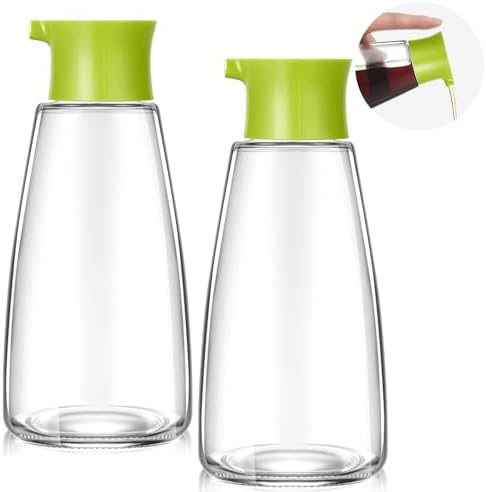 2 Pcs Glass Soy Sauce Dispenser Bottles, 9.6 oz Oil Cruet, Green