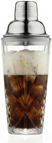 15oz Cut Crystal Cocktail Shaker,Lead-Free,#304 Stainless Steel,Dishwasher Safe,Set of Dasher&4pcs Cocktail Recipe Coasters, Fit Coffee Table Decor, Wedding Favors,any Bar Cabinet(Leaking Proof)