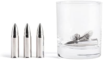 Outset Stainless Steel Whiskey Stone Set, 6 Ammo Shaped with Case