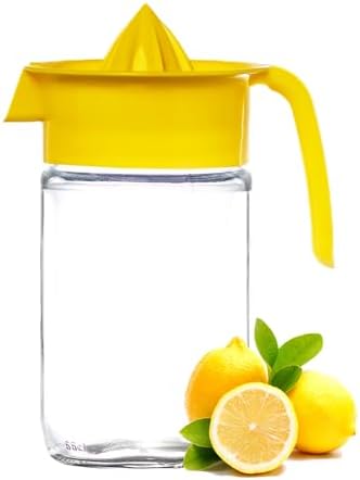 Glass Lemon Juicer, Small Grapefruit and Citrus Juicer, Extractor Manual Hand with Handle and Pour Spout, BPA Free and Lead-Free Heavyweight Crystal Clear Glass 22.31oz (yellow)