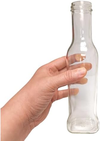 Nakpunar 6 pcs 11 oz 330 ml Wide Mouth Empty Glass Bottles with Gold Plastisol Lined Lids - Square bottom, straight side top - for Oil, Sauces, Milk, Water, Beverages