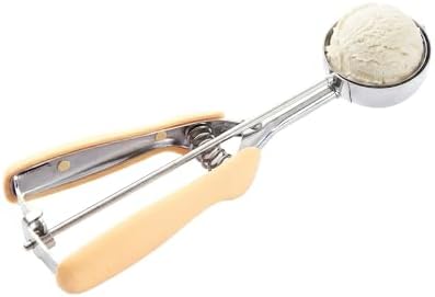 Restaurantware Comfy Grip 2 Ounce Ice Cream Scooper 1 Spring-Loaded Melon Ball Scoop - #20 Built-In Blade Yellow Stainless Steel Cookie Baller Dishwasher-Safe Heavy-Duty