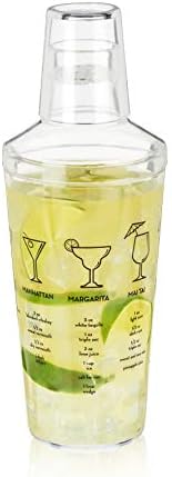 True Maraca Cocktail Shaker with Built In Strainer, Drink Mixer with 7 Classic Drink Recipes & Measurements, Perfect for Game Nights, BBQ, House Party, Picnic, Home Bar Accessories, 16 oz, Set of 1