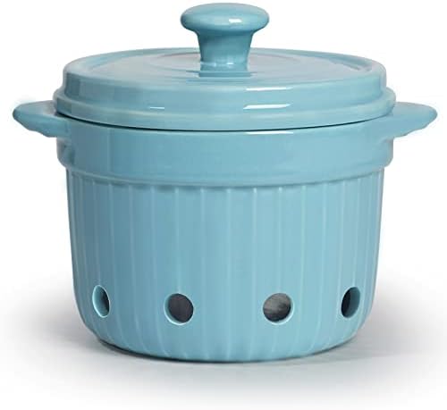 Garlic Keeper with Lid, Ceramic Garlic Saver Container for Countertop, Kitchen Decor (Turquoise)