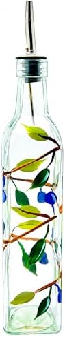 Glass Olive Branch Oil/Vinegar Glass Cruet for Kitchen, 16 oz Olive Oil Dispenser With Stainless Steel Spout for Easy Pouring