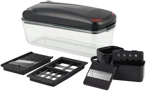 Le'raze 13-in-1 Vegetable Chopper Pro with Glass Container, Stainless Steel Blades, BPA-Free, Mandoline Slicer, Manual