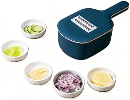 Vegetable Chopper, Potato Slicer with Drainage Basket, 4-in-1 Vegetable Cutter with Container, Onion Vegetable Cutter, Blue