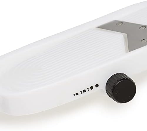 Amazon Basics Hand-held Safe Mandoline Slicer for Vegetables and Fruits, Adjustable Thickness, Stainless Steel Blade, White, 11.3" x 4.5" x 2.5"