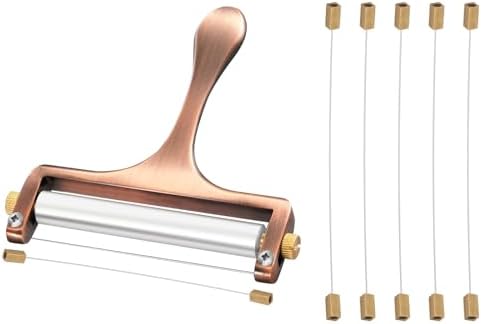 Cheese Slicer Stainless Steel Wire Cheese Cutter Slicer for Mozzarella, Cheddar, Gouda, And More Block Cheese - Heavy Duty Slicer With 6 Extra Replacement Cutting Wire Adjustable Thickness