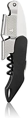 True Sommelier Waiters Corkscrew Wine Opener, Stainless Steel with Built-in Bottle Opener and Sharp Foil Cutter for Bartenders, Home Bar, Kitchen, Travel, Gifts for Wine Lovers, Set of 1, Black