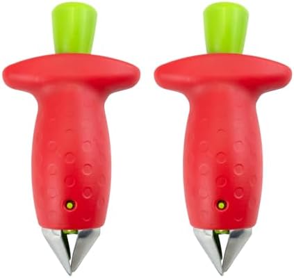 2pcs Strawberry Huller, Strawberry Stem and Leaf Remover Multi Function Fruit Corers Tool for Tomato Pineapple, Baking and Jam Making, Red