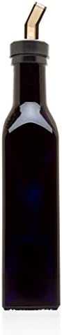 Infinity Jars Black Ultraviolet Square Glass Oil Bottle 250Ml (8.5 Fl oz) w/Plastic Pour Spout, Airtight Round Refill Vinegar Cruet Cooking Oil Dispenser Bottle, Olive Oil Bottle for Kitchen 3-Pack