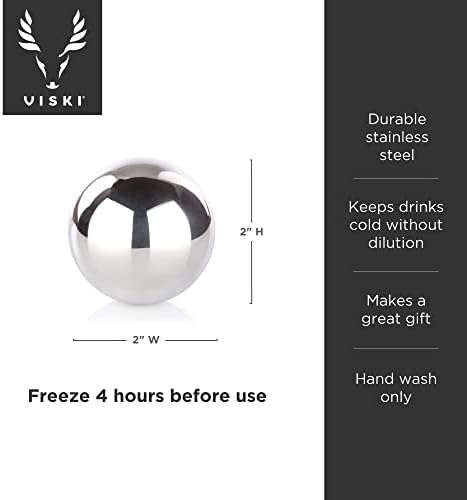 Viski Glacier Rocks, Reusable Whiskey Stones, Stainless Steel Ice Cube for Bourbon, Scotch, Gin, Cognac, Home Bar, Drink Accessories, 2 Inch, Set of 1