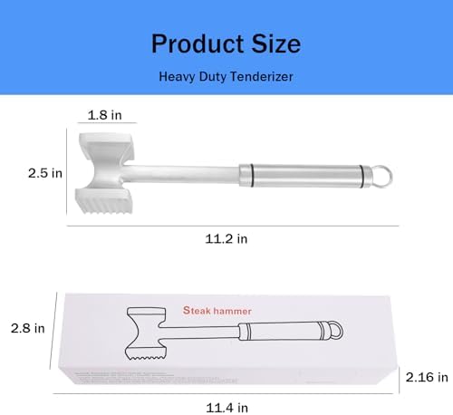 Meat Tenderizer Hammer, Stainless Steel Handle & Aluminum Alloy Double-Sided, 2-in-1 Steak Tenderizer, Food-Grade One-Piece Seamless, 250g Heavy Duty for Pounding Garlic, Cucumber, Nuts, Shellfish