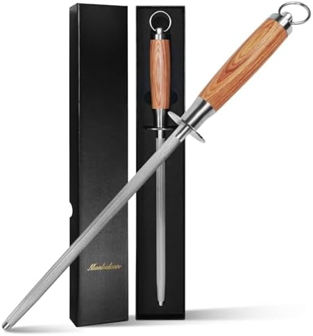 Honing Rod 10'', German High Carbon Steel Knife Sharpener Rod with Premium Gift Box, Professional Fine Sharpening Stone Kitchen Knife Whetstone with Natural Wood Handle, 10 inch