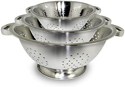 ExcelSteel Colander Set Stainless Steel | Nesting Design | Mirror Polished-| Oversized Handles-| 1-4 Quart,Set of 3,(Pack of 6)