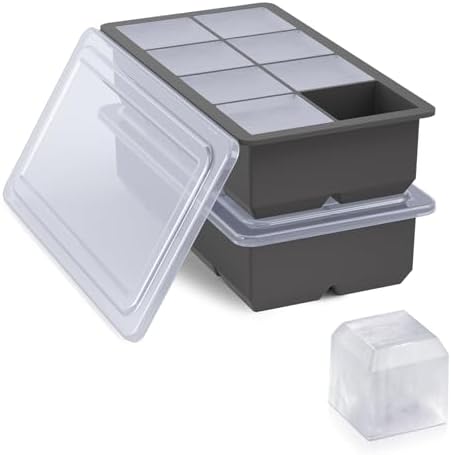 Bangp Large Ice Cube Trays 2 Pack,Big Ice Cube Molds with Removable Lids,Easy Release and Stackable Silicone Ice Cube Tray,Make 16 Big Square Ice Cubes for Whiskey,Cocktails