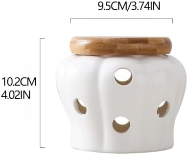 Leadigol Garlic Keeper,White Ceramic Storage Container with Nature Cork Lid,Garlic Container,Garlic Keeper for Counter