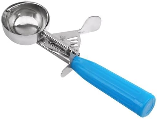 Chef Approved Size #16 Ice Cream Disher | Thumb Press Soft Food Dessert Mash Potato Portioning Scoop with One Piece Handle for Cafe Bakery | 2 oz Capacity | 2-1/4" Diameter, Stainless Steel, Blue