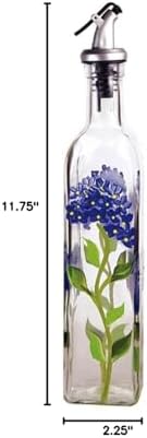 Grant Howard Hand Painted Square Cruet with Pourer, Blue Hydrangeas, 16 oz., Blue
