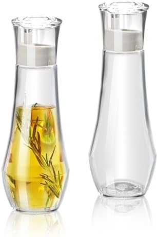 2 Pack Oil and Vinegar Dispenser with No-Drip Spout, Glass Soy Sauce Dispenser Bottle Set, Olive Oil Cruet with Dust Cap for Kitchen Cooking, 8.8oz