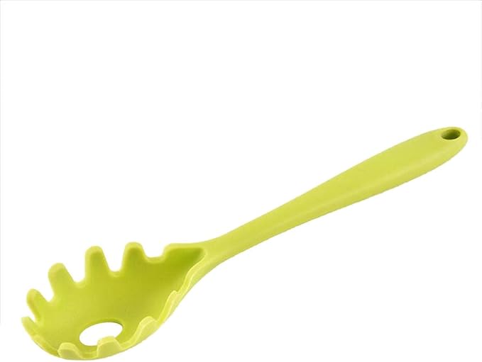 Silicone Pasta Fork, Spaghetti Server Tongs, Noodles Spoon, Eco Friendly and BPA Free - Green 1, 28.5x5.5x3.5cm