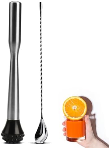 Muddler for Cocktails Stainless Steel, Muddlers Pestle with Stirring Spoon, Bartender Cocktail Shaker Bar Tool Set - Bar Spoon and Muddler