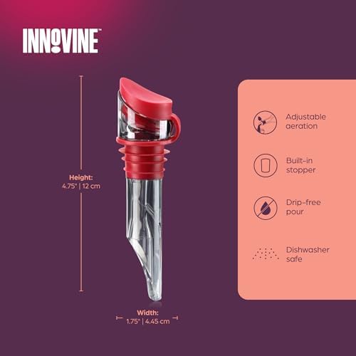Innovine Wine Aerator Pourer with Built In Stopper, Tilt Design to Enhanced Flavor and Smooth Taste, Easy Pour, No Drip, Perfect for Red & White Wines, Home Bar Accessories, Set of 1, Raspberry