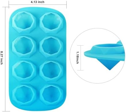 Webake 2 Pack Ice Cube Trays Diamond Shape 8 Cavity Reusable Silicone Ice Cube Mold, Crayons Wax Resin Chocolate Candy Molds