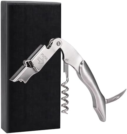 Wine Opener, Wine key, Corkscrew, Wine Bottle Opener w/Foil Cutter and Cap Remover for Servers, Bartenders, Waiters, Sommelier, Wine lover (Stainless steel, Standard)
