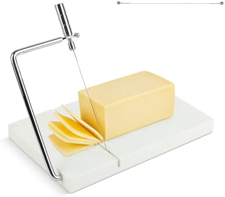 Marble Cheese Slicer, Adjustable Tension Cheese Cutter with Anti-Bending Wire, Quick Wire Replacement & Extra Wires, Multi-Functional for Butter/Soap