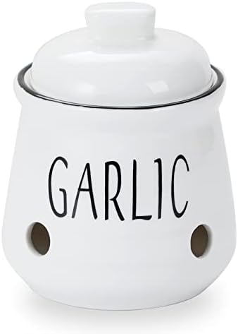 Garlic Keeper with Lid, Ceramic Mini Garlic Container Saver for Countertop, Keep Your Garlic Cloves Fresh